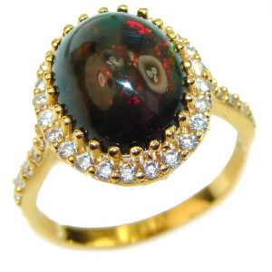 Vintage Design 14.2ctw Genuine Black Opal 14K Gold over .925 Sterling Silver handmade Ring size 7 1/4