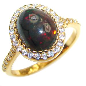 Vintage Design 2.5ctw Genuine Black Opal 14K Gold over .925 Sterling Silver handmade Ring size 6