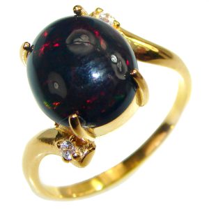 Vintage Design 3.2ctw Genuine Black Opal 14K Gold over .925 Sterling Silver handmade Ring size 8