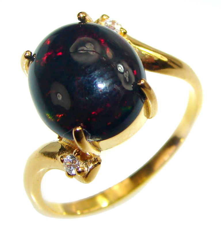 Vintage Design 3.2ctw Genuine Black Opal 14K Gold over .925 Sterling Silver handmade Ring size 8