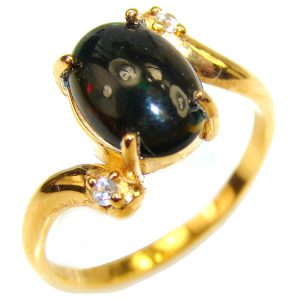 Vintage Design 4.2ctw Genuine Black Opal 14K Gold over .925 Sterling Silver handmade Ring size 7 1/2