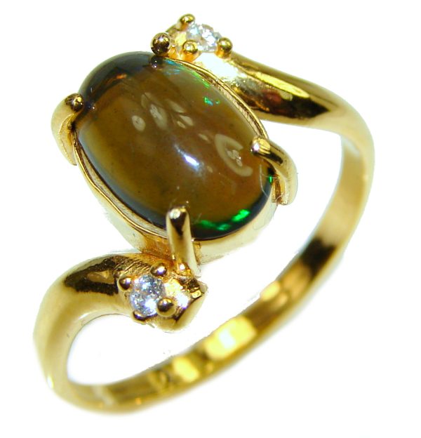 Vintage Design 4.2ctw Genuine Black Opal 14K Gold over .925 Sterling Silver handmade Ring size 7 1/2