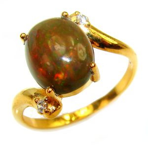 Vintage Design 4.2ctw Genuine Black Opal 14K Gold over .925 Sterling Silver handmade Ring size 8