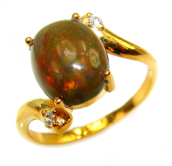 Vintage Design 4.2ctw Genuine Black Opal 14K Gold over .925 Sterling Silver handmade Ring size 8