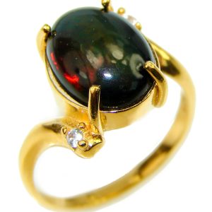 Vintage Design 5.2ctw Genuine Black Opal 14K Gold over .925 Sterling Silver handmade Ring size 6 3/4