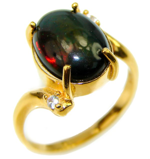 Vintage Design 5.2ctw Genuine Black Opal 14K Gold over .925 Sterling Silver handmade Ring size 6 3/4