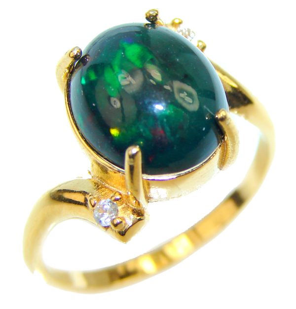 Vintage Design 5.2ctw Genuine Black Opal 14K Gold over .925 Sterling Silver handmade Ring size 7 1/2