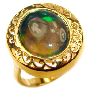 Vintage Design 5ctw Genuine Black Opal 18K Gold over .925 Sterling Silver handmade Ring size 5 3/4