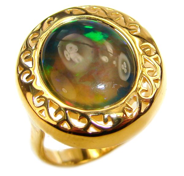 Vintage Design 5ctw Genuine Black Opal 18K Gold over .925 Sterling Silver handmade Ring size 5 3/4