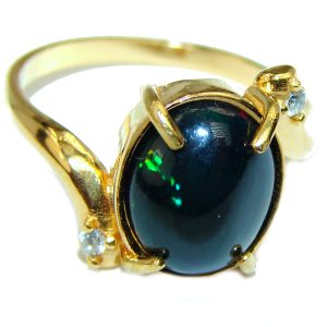 Vintage Design 7.2ctw Genuine Black Opal 14K Gold over .925 Sterling Silver handmade Ring size 8