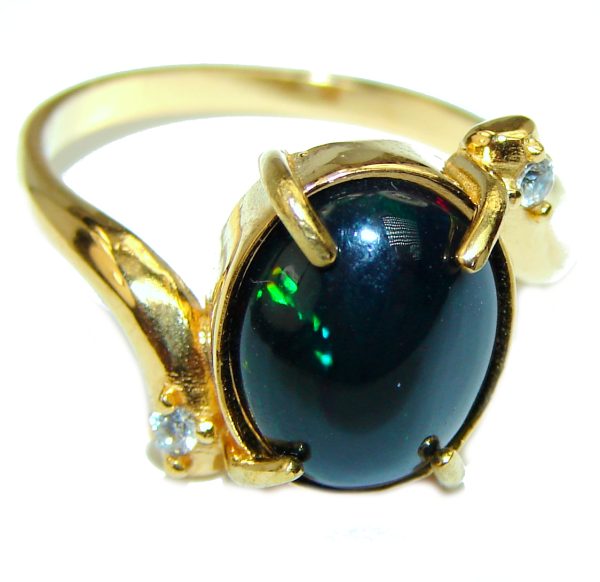 Vintage Design 7.2ctw Genuine Black Opal 14K Gold over .925 Sterling Silver handmade Ring size 8