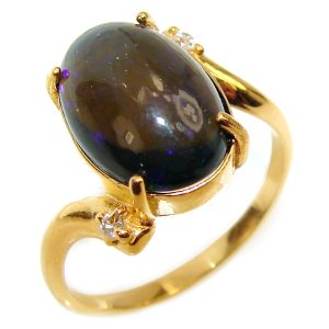 Vintage Design 8.2ctw Genuine Black Opal 18K Gold over .925 Sterling Silver handmade Ring size 8