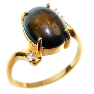 Vintage Design 8.2ctw Genuine Black Opal 18K Gold over .925 Sterling Silver handmade Ring size 8