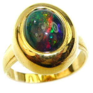 Vintage Design 9.2ctw Genuine Black Opal 14K Gold over .925 Sterling Silver handmade Ring size 8