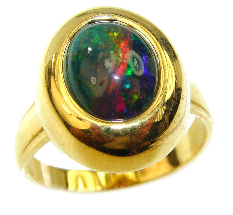 Vintage Design 9.2ctw Genuine Black Opal 14K Gold over .925 Sterling Silver handmade Ring size 8