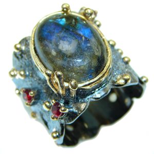 Vintage Design GENUINE Labradorite .925 Sterling Silver handcrafted ring size 5 3/4