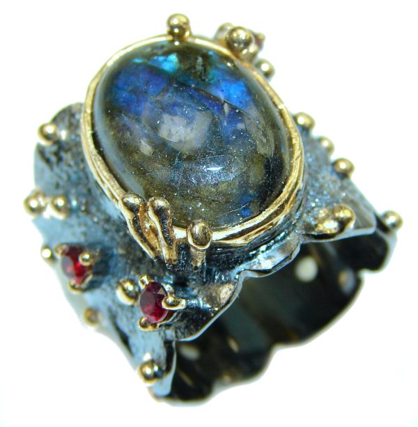 Vintage Design GENUINE Labradorite .925 Sterling Silver handcrafted ring size 5 3/4