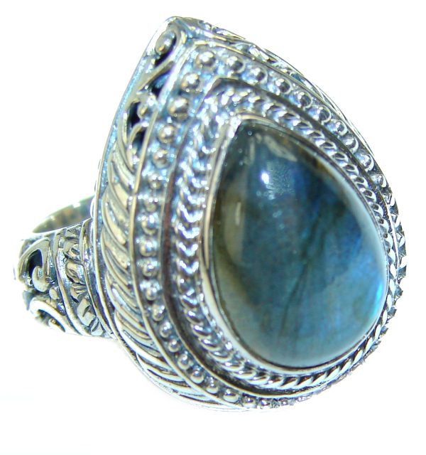 Vintage Design GENUINE Labradorite .925 Sterling Silver handcrafted ring size 6