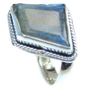 Vintage Design GENUINE Labradorite .925 Sterling Silver handcrafted ring size 7 1/2