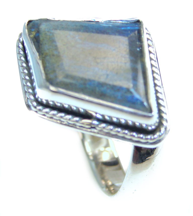 Vintage Design GENUINE Labradorite .925 Sterling Silver handcrafted ring size 7 1/2