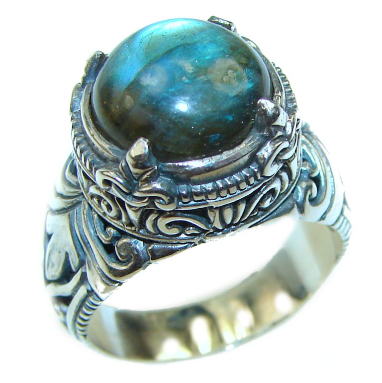 Vintage Design GENUINE Labradorite .925 Sterling Silver handcrafted ring size 9