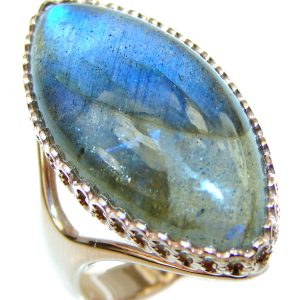 Vintage Design GENUINE Labradorite Rose Gold .925 Sterling Silver handcrafted ring size 8