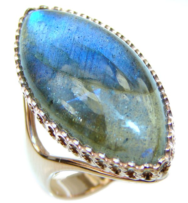 Vintage Design GENUINE Labradorite Rose Gold .925 Sterling Silver handcrafted ring size 8