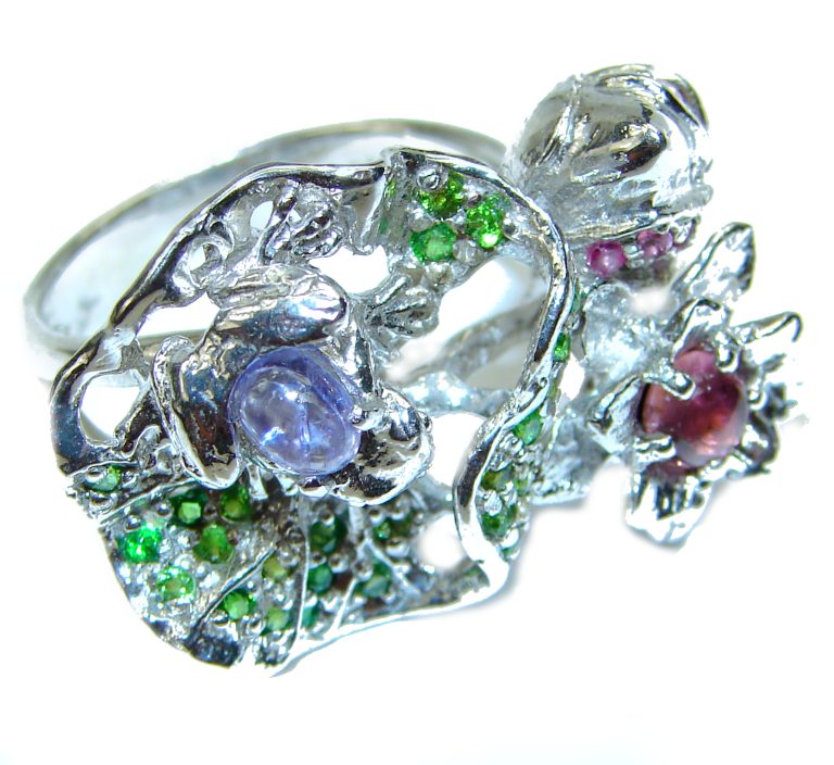 Vintage Design GENUINE Multigem .925 Sterling Silver handcrafted ring size 8 1/4