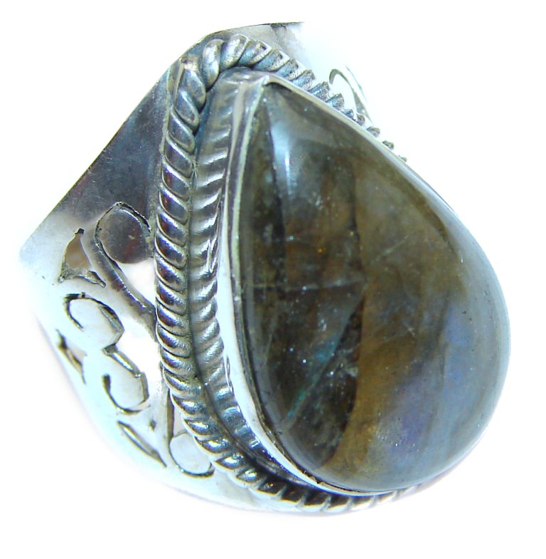 Vintage Design Genuine Labradorite .925 Sterling Silver handmade Cocktail Ring s. 6 1/4