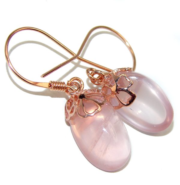 Vintage Style Authentic Rose Quartz 18K Rose Gold over .925 Sterling Silver handcrafted earrings