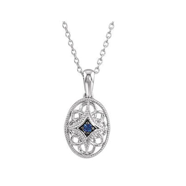 Vintage Style Blue Sapphire Oval Necklace in Sterling Silver