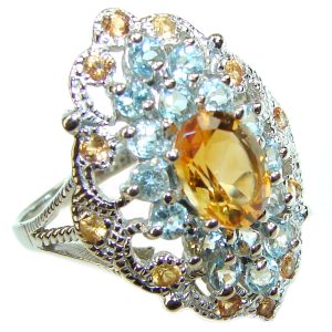 Vintage Style Citrine .925 Sterling Silver handmade Cocktail Ring s. 8 1/4