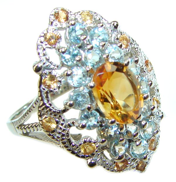 Vintage Style Citrine .925 Sterling Silver handmade Cocktail Ring s. 8 1/4