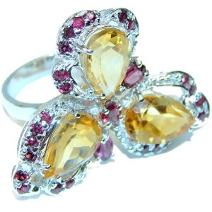 Vintage Style Citrine .925 Sterling Silver handmade HUGE Cocktail Ring s. 8