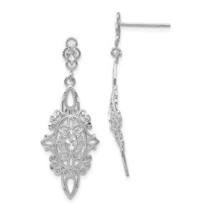 Vintage Style Dangle Earrings in 14k White Gold