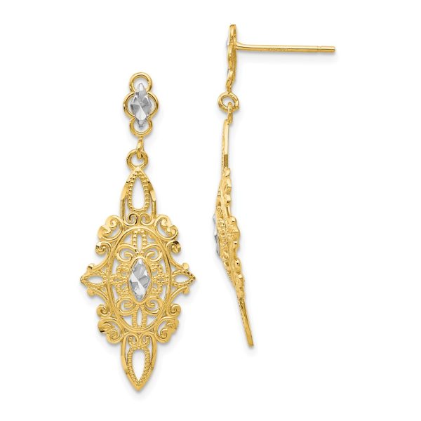 Vintage Style Dangle Earrings in 14k Yellow Gold and Rhodium