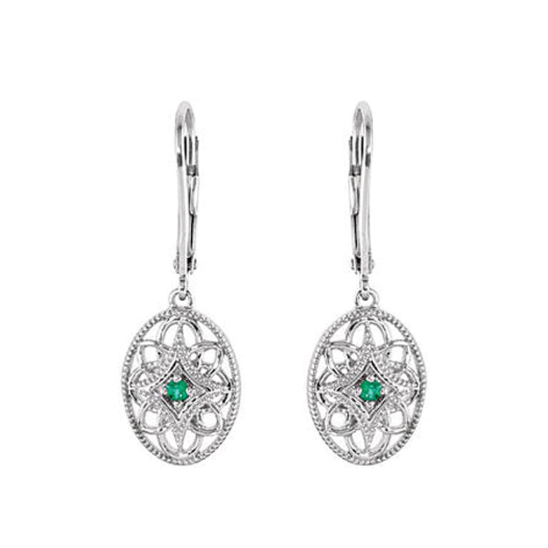 Vintage Style Emerald Earrings in Sterling Silver