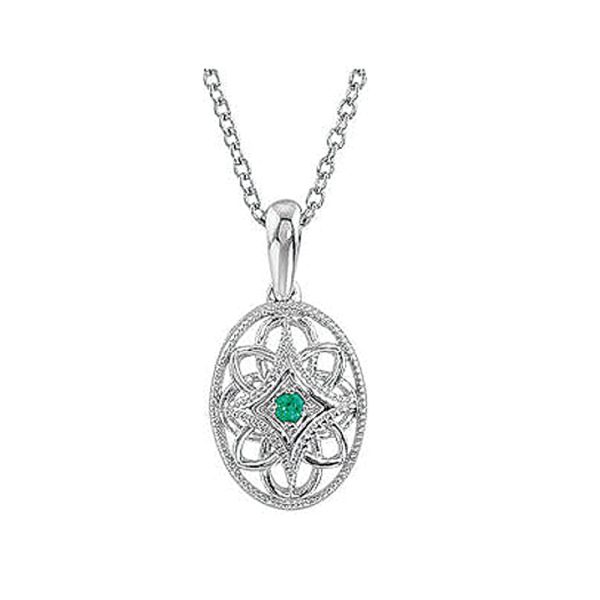 Vintage Style Emerald Oval Necklace in Sterling Silver