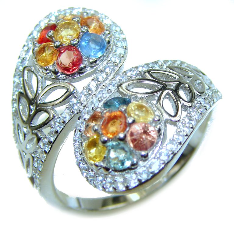 Vintage Style MULTICOLOR Sapphire .925 Sterling Silver handmade Ring s. 7