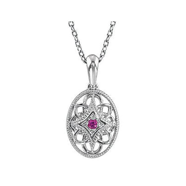 Vintage Style Ruby Oval Necklace in Sterling Silver