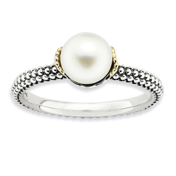 White FW Cultured Pearl, Sterling Silver & 14k Gold Accent Ring - Sz 5