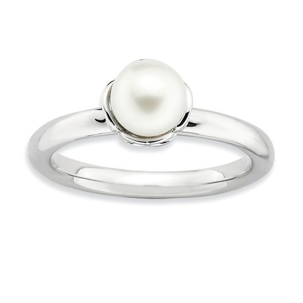 White FW Cultured Pearl & Sterling Silver Ring (6.0-6.5mm), Size 5