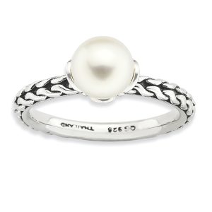 White FW Cultured Pearl & Sterling Silver Ring (7.0-7.5mm), Size 6