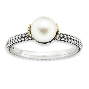 White FW Cultured PearlSterling Silver 14k Gold Accent Ring - Sz 10