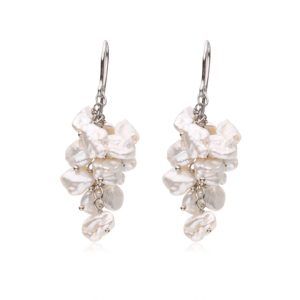 White Freshwater Cultured Keshi Pearl Earrings in Sterling Silver