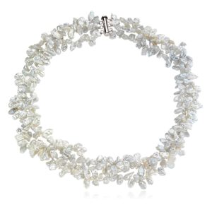 White Freshwater Cultured Keshi Pearl & Silver 19 Inch Necklace