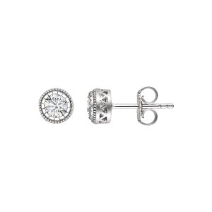 White Sapphire April Birthstone 8mm Stud Earrings in 14k White Gold