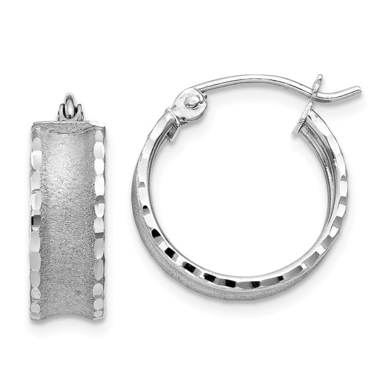 Wide Diamond-cut Satin Round Hoop Earrings in 14k White Gold