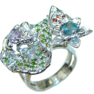 Wild Flowers Authentic Multigem Apatite .925 Sterling Silver handcrafted ring size 8