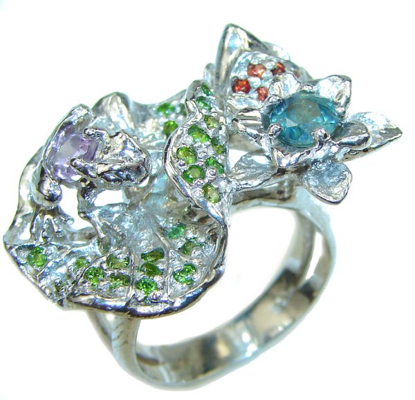 Wild Flowers Authentic Multigem Apatite .925 Sterling Silver handcrafted ring size 8